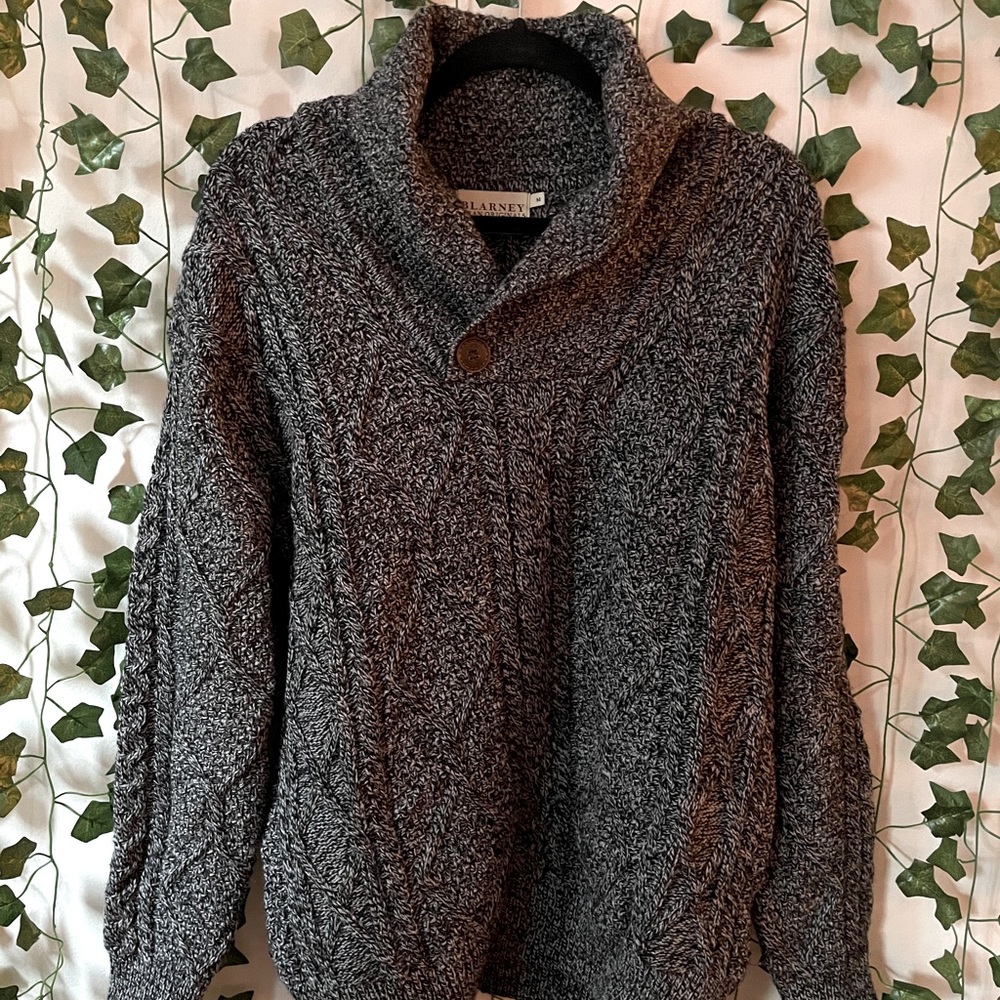 Grey Shawl Neck Wool Sweater